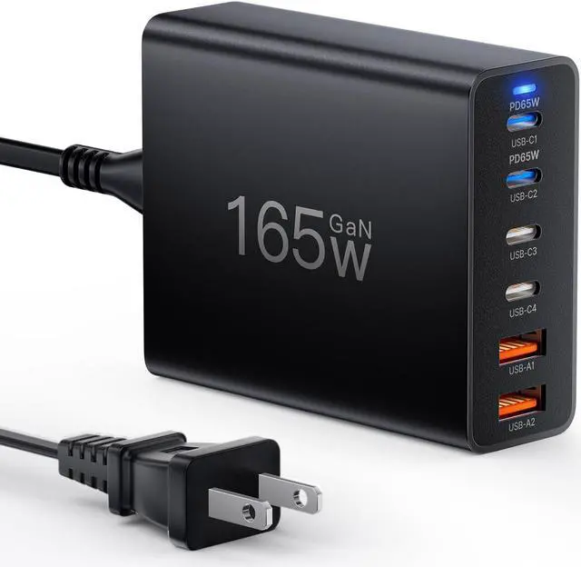 Main image of USB C Charger Block, 165W GaN 6 Port USB C Fast Charging Station Hub Block Wall Charger Power Strip Adapter Plug Cube for iPad iPhone 16 15 14 13 12 11 Pro Max Pixel Note Galaxy MacBook Air