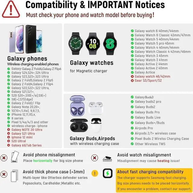 Alt view image 2 of 7 - 4 in 1 Wireless Charger with Alarm Clock Compatible for Samsung,Charger Stand for Galaxy Watch 6/5/5 Pro/4 Galaxy S24/Ultra/S24+/S23/Note 20/Z Flip 6/5 Fold 6/5 Galaxy Buds Charging Station