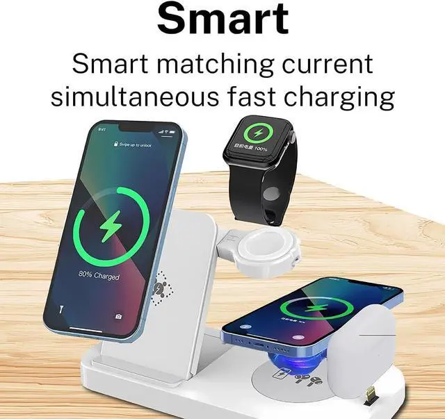 Alt view image 2 of 7 - 4-in-1 Fast Wireless Charging Station for iPhone16/15/14/13, Apple Watch Ultra/9/8, AirPods Pro,18W Qi-Certified (with QC3.0 Adapter)