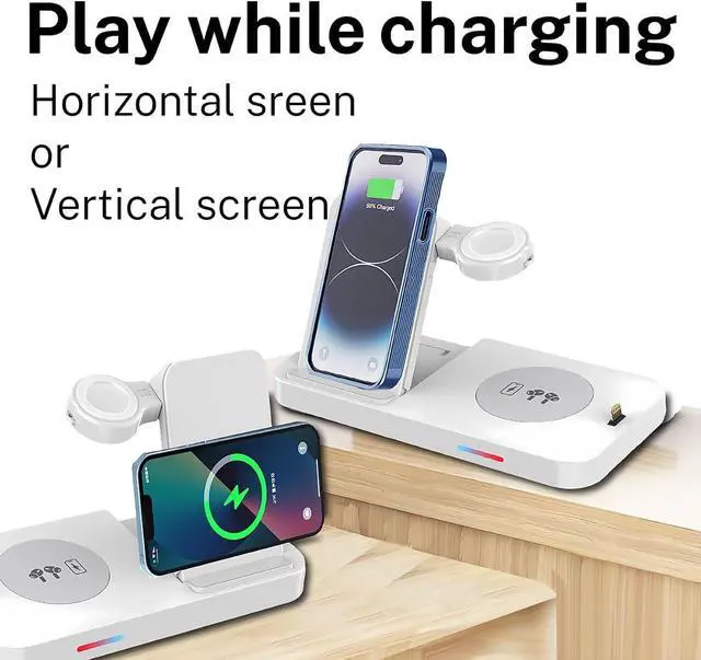 Alt view image 3 of 7 - 4-in-1 Fast Wireless Charging Station for iPhone16/15/14/13, Apple Watch Ultra/9/8, AirPods Pro,18W Qi-Certified (with QC3.0 Adapter)