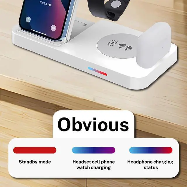 Alt view image 4 of 7 - 4-in-1 Fast Wireless Charging Station for iPhone16/15/14/13, Apple Watch Ultra/9/8, AirPods Pro,18W Qi-Certified (with QC3.0 Adapter)