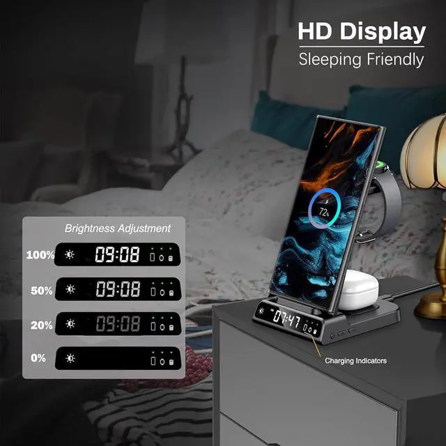 Alt view image 3 of 7 - Wireless Charger for Samsung Devices, 4 in 1 Wireless Charging Station for Galaxy S24 Ultra/Z Fold6/Z Flip6/S24/S23 Ultra, Charging Station for Galaxy Watch 6/6 Classic/5/5 Pro/4, Galaxy Buds3 Pro/3/2