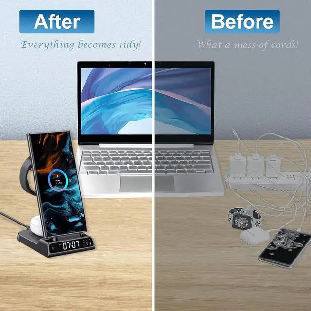 Alt view image 4 of 7 - Wireless Charger for Samsung Devices, 4 in 1 Wireless Charging Station for Galaxy S24 Ultra/Z Fold6/Z Flip6/S24/S23 Ultra, Charging Station for Galaxy Watch 6/6 Classic/5/5 Pro/4, Galaxy Buds3 Pro/3/2