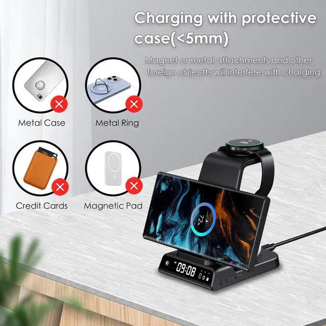 Alt view image 7 of 7 - Wireless Charger for Samsung Devices, 4 in 1 Wireless Charging Station for Galaxy S24 Ultra/Z Fold6/Z Flip6/S24/S23 Ultra, Charging Station for Galaxy Watch 6/6 Classic/5/5 Pro/4, Galaxy Buds3 Pro/3/2