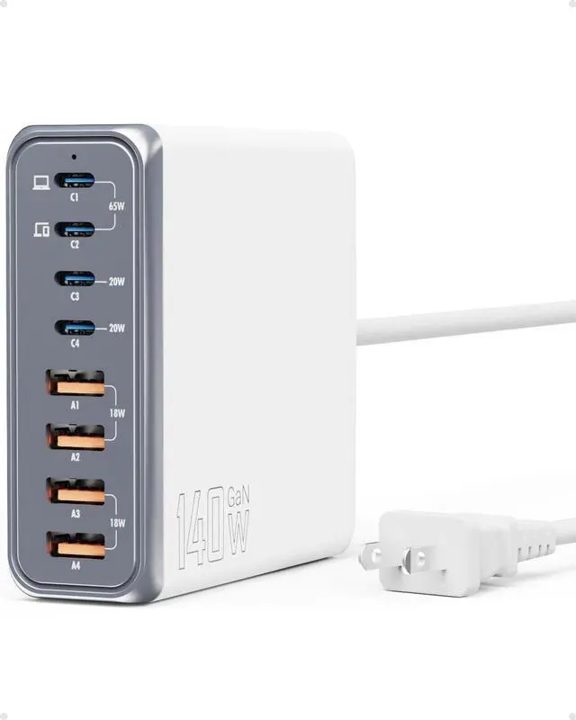 Main image of Intoval 140W USB C Charger Block: 8-Port Charging Station for Multiple Devices iPhone, MacBook, Galaxy, iPad & More (K44,White)