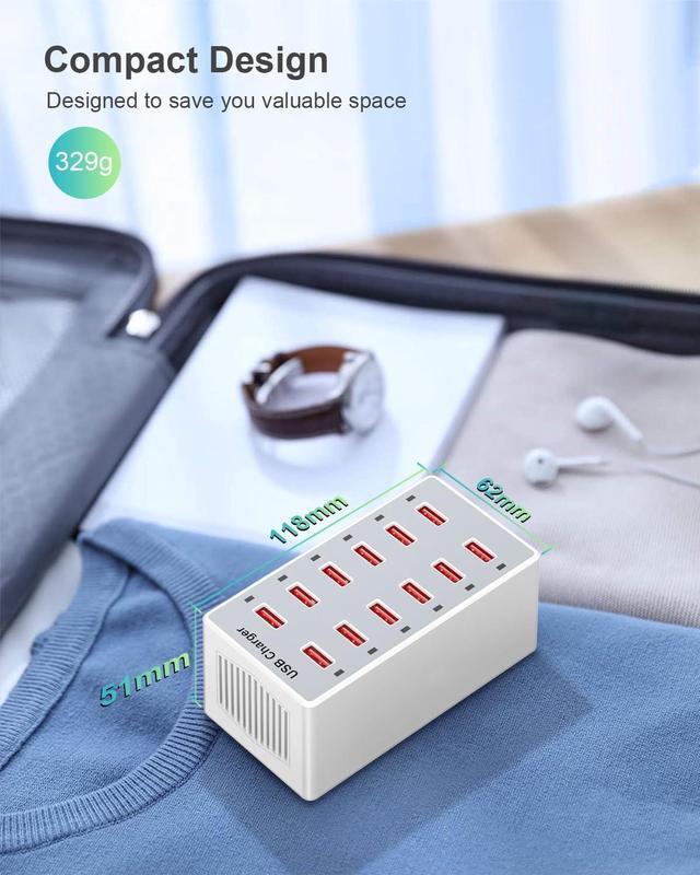 Alt view image 5 of 7 - USB Charger 12-Ports USB Charging Station for Multiple Devices USB Wall Charger Power Hub Strip Smart Plug Charging Dock Block for iPhone Xs/XR,iPad,iPod,Galaxy S9/S8,Laptops and Smart Phones 60W