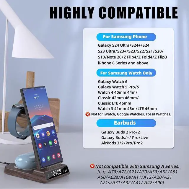 Alt view image 2 of 7 - Wireless Charger for Samsung Charging Station, 3 in 1 Android Phone Wireless Charger for Samsung Galaxy S24 Ultra/S23 Ultra/Z Flip 5/Fold 5/Buds, Charger for Galaxy Watch 6/5 (for Samsung Watch Only)