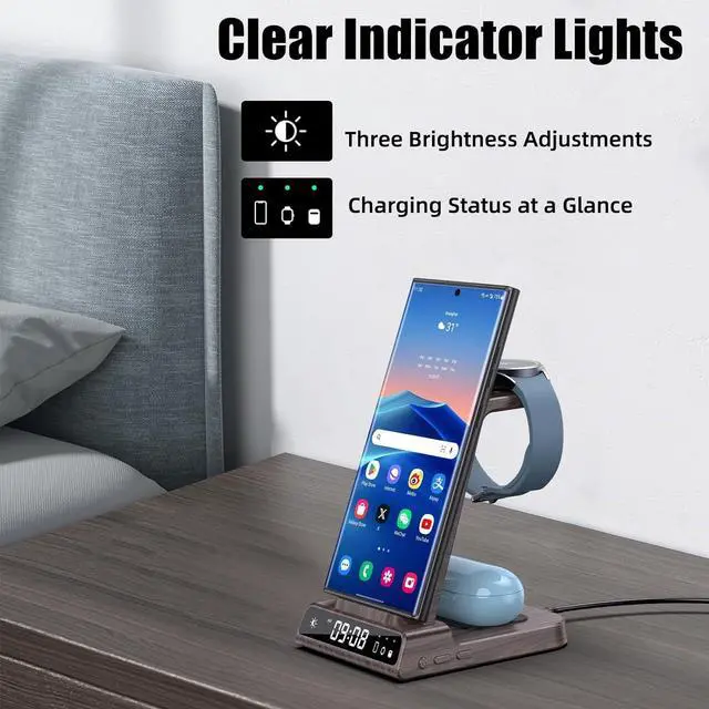 Alt view image 4 of 7 - Wireless Charger for Samsung Charging Station, 3 in 1 Android Phone Wireless Charger for Samsung Galaxy S24 Ultra/S23 Ultra/Z Flip 5/Fold 5/Buds, Charger for Galaxy Watch 6/5 (for Samsung Watch Only)
