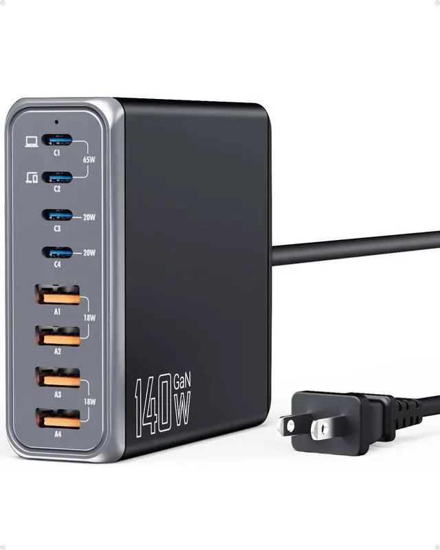 Main image of Intoval 140W USB C Charger Block: 8-Port Charging Station for Multiple Devices iPhone, MacBook, Galaxy, iPad & More (K44,Black)