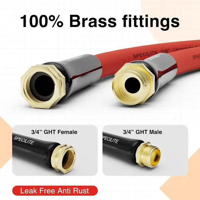 Alt view image 6 of 7 - 3/4" Hot/Cold Short Leader Garden Water Hose 15 ft, -50-190, Flexible & Lightweight Rubber Pipes With 3/4" Brass Fittings for Yard, Outdoor, Farm, Red