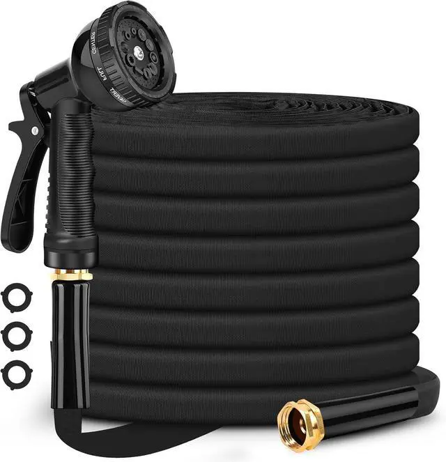Main image of Garden Hose Non-Expanding 100ft, Flexible Garden Hose with 10 Function Hose Nozzle, Lightweight, Kink Free and Water Hose for Outdoor,Yard, Lawn, Car Wash, Marine,and Camper Use
