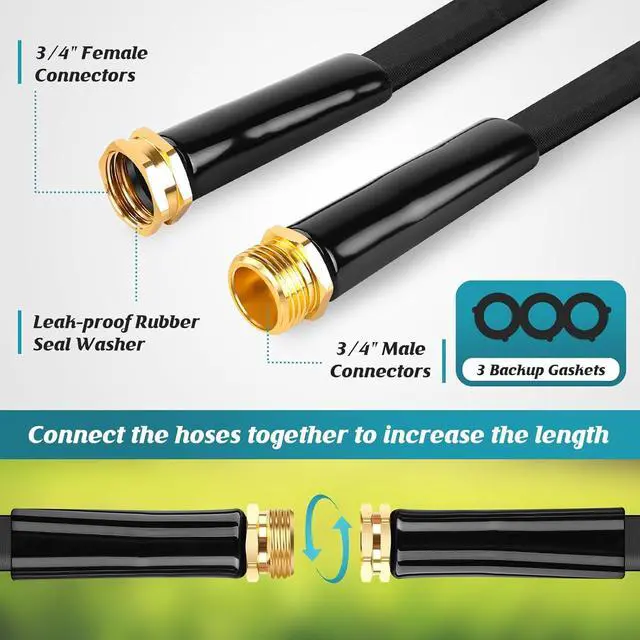 Alt view image 2 of 7 - Garden Hose Non-Expanding 100ft, Flexible Garden Hose with 10 Function Hose Nozzle, Lightweight, Kink Free and Water Hose for Outdoor,Yard, Lawn, Car Wash, Marine,and Camper Use