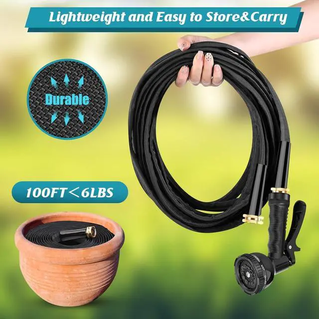 Alt view image 4 of 7 - Garden Hose Non-Expanding 100ft, Flexible Garden Hose with 10 Function Hose Nozzle, Lightweight, Kink Free and Water Hose for Outdoor,Yard, Lawn, Car Wash, Marine,and Camper Use