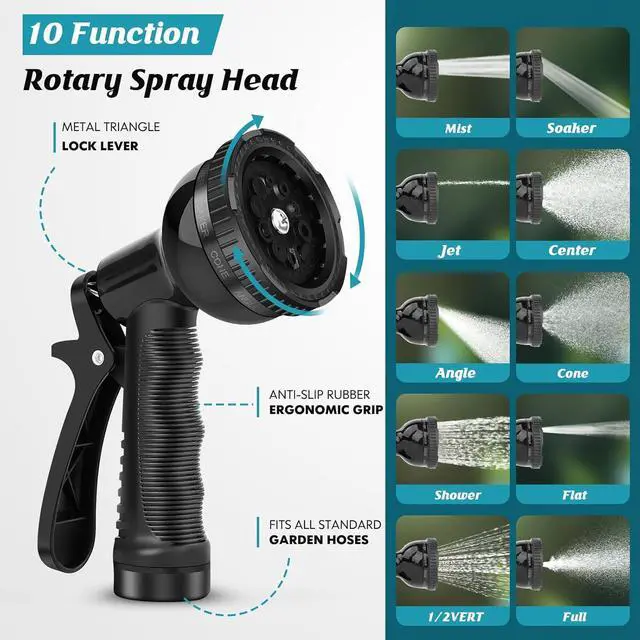 Alt view image 6 of 7 - Garden Hose Non-Expanding 100ft, Flexible Garden Hose with 10 Function Hose Nozzle, Lightweight, Kink Free and Water Hose for Outdoor,Yard, Lawn, Car Wash, Marine,and Camper Use