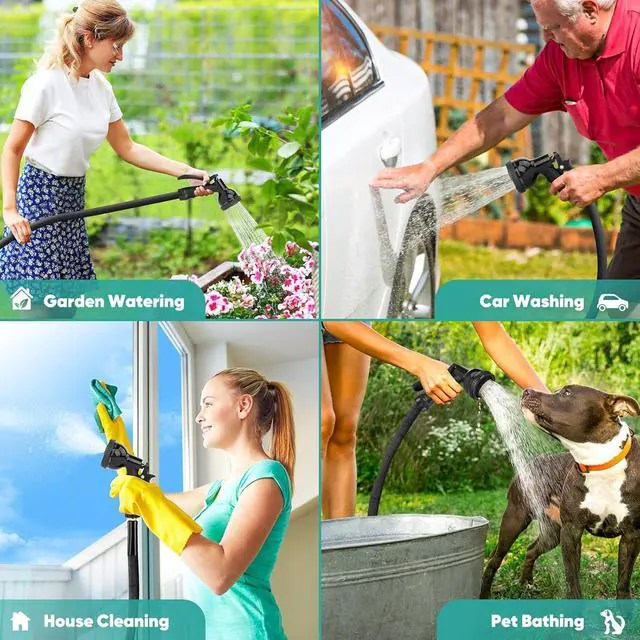 Alt view image 7 of 7 - Garden Hose Non-Expanding 100ft, Flexible Garden Hose with 10 Function Hose Nozzle, Lightweight, Kink Free and Water Hose for Outdoor,Yard, Lawn, Car Wash, Marine,and Camper Use