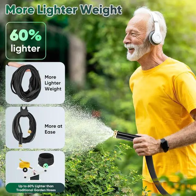Alt view image 3 of 7 - Garden Hose 50ft, Non-Expanding, Lightweight, Leak-Proof Metal interface, No-Knots, Portable, Wear-Resistant, Sturdy, Flexible, 3/4GHT, Water Hose for Yard, Garden