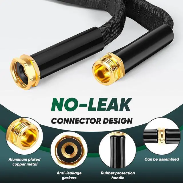Alt view image 4 of 7 - Garden Hose 50ft, Non-Expanding, Lightweight, Leak-Proof Metal interface, No-Knots, Portable, Wear-Resistant, Sturdy, Flexible, 3/4GHT, Water Hose for Yard, Garden