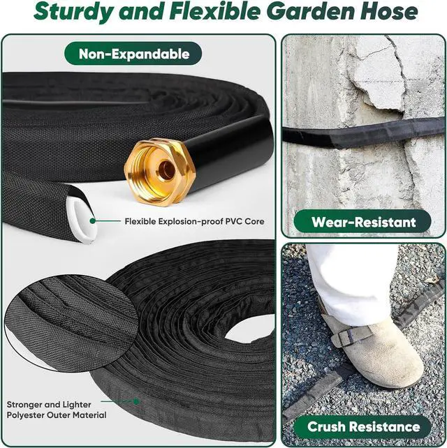 Alt view image 2 of 7 - Garden Hose 50ft, Non-Expanding, Lightweight, Leak-Proof Metal interface, No-Knots, Portable, Wear-Resistant, Sturdy, Flexible, 3/4GHT, Water Hose for Yard, Garden