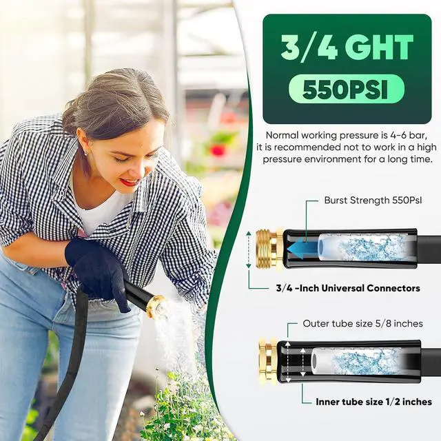 Alt view image 6 of 7 - Garden Hose 50ft, Non-Expanding, Lightweight, Leak-Proof Metal interface, No-Knots, Portable, Wear-Resistant, Sturdy, Flexible, 3/4GHT, Water Hose for Yard, Garden