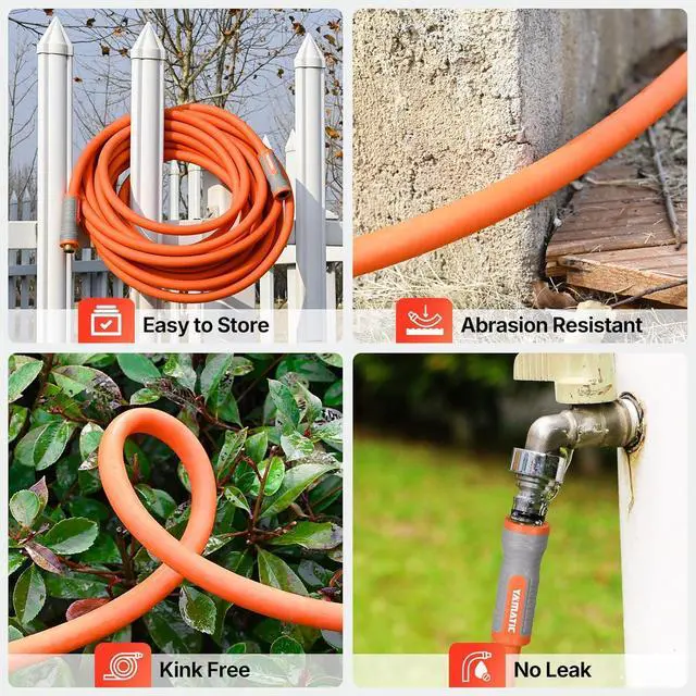 Alt view image 6 of 6 - YAMATIC Garden Hose 5/8 in x 100 ft, Ergonomic Swivel Fittings, Burst 600 PSI,Heavy Duty, Flexible and Lightweight Water Hose