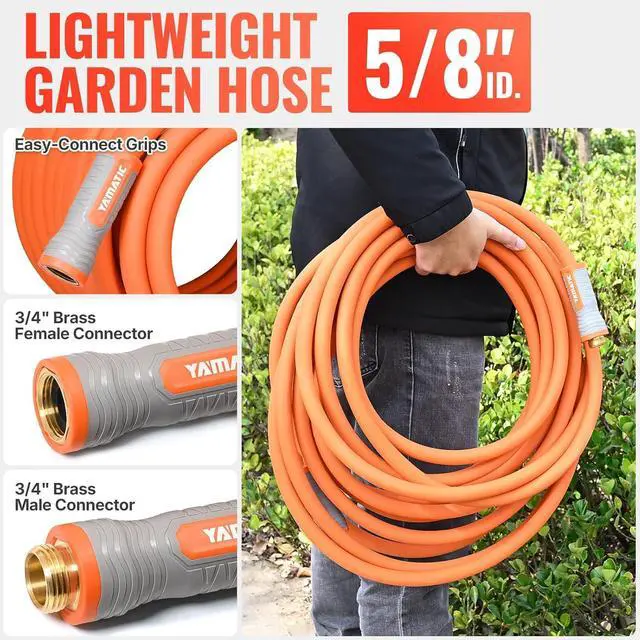 Alt view image 5 of 6 - YAMATIC Garden Hose 5/8 in x 100 ft, Ergonomic Swivel Fittings, Burst 600 PSI,Heavy Duty, Flexible and Lightweight Water Hose
