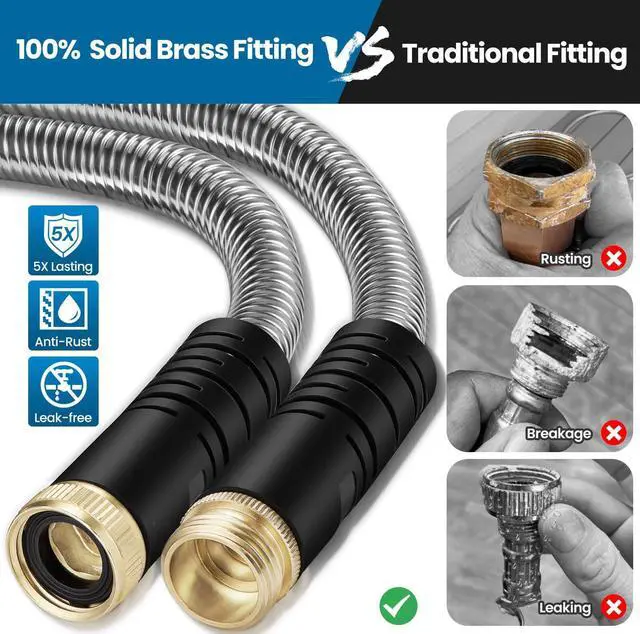 Alt view image 6 of 7 - Garden Hose 50FT, Water Hose with 10 Function Nozzle, Garden Hose Metal with Leak-proof Connectors, Kink-Free & Ultra Flexible, Rust/Pet/Puncture Proof for Lawn, Yard, RV, Car Wash, 550PSI