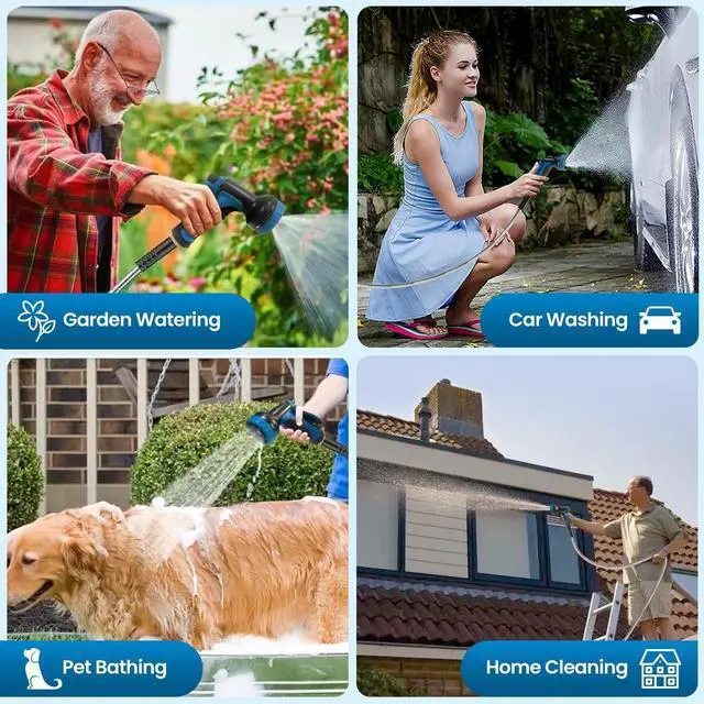 Alt view image 7 of 7 - Garden Hose 50FT, Water Hose with 10 Function Nozzle, Garden Hose Metal with Leak-proof Connectors, Kink-Free & Ultra Flexible, Rust/Pet/Puncture Proof for Lawn, Yard, RV, Car Wash, 550PSI