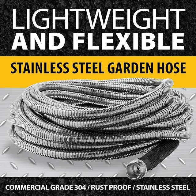 Alt view image 2 of 7 - Bionic Steel Metal Garden Hose 100 Ft with Nozzle, 304 Stainless Steel Water Hose 100Ft, Flexible Hose, 100 Ft Garden Hose, Kink Free, Lightweight, Crush Resistant, Easy to Coil, 500 PSI - 2025 Model