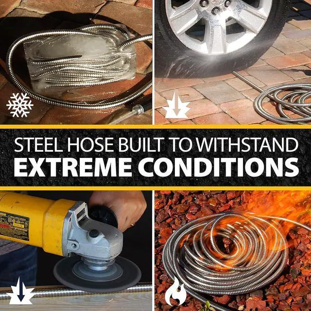 Alt view image 3 of 7 - Bionic Steel Metal Garden Hose 100 Ft with Nozzle, 304 Stainless Steel Water Hose 100Ft, Flexible Hose, 100 Ft Garden Hose, Kink Free, Lightweight, Crush Resistant, Easy to Coil, 500 PSI - 2025 Model