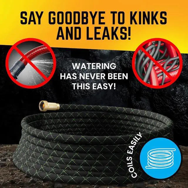 Alt view image 3 of 7 - PowerFlow Garden Hose, NON-EXPANDABLE 25 Feet Premium Quality Stainless Steel Metal Water Hose with Durable Fabric Skin, Hose For Commercial, Residential Use, Bonus 10-way Spray Nozzle (25 Ft, Black)