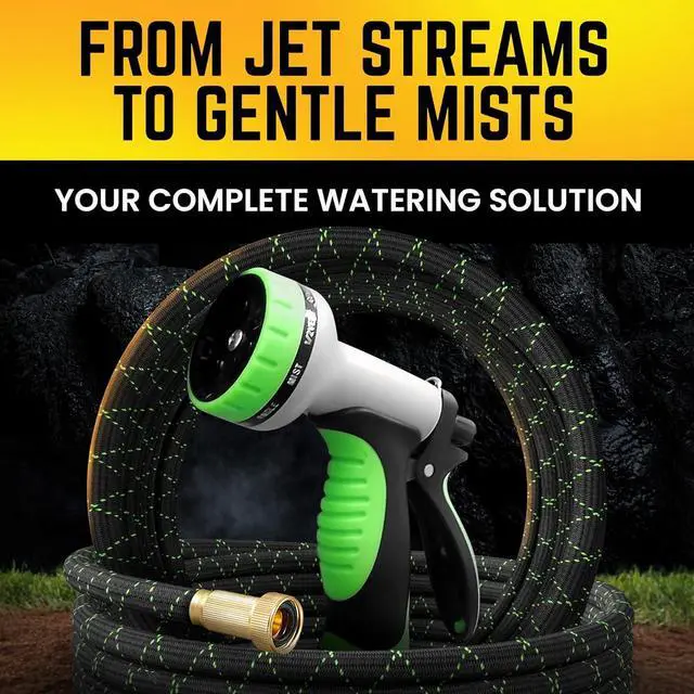 Alt view image 5 of 7 - PowerFlow Garden Hose, NON-EXPANDABLE 25 Feet Premium Quality Stainless Steel Metal Water Hose with Durable Fabric Skin, Hose For Commercial, Residential Use, Bonus 10-way Spray Nozzle (25 Ft, Black)