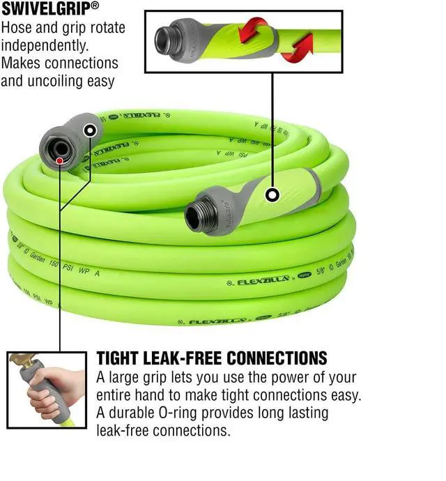 Alt view image 3 of 7 - Flexzilla Garden Hose with SwivelGrip, 5/8 in. x 50 ft., Heavy Duty, Lightweight, Drinking Water Safe, ZillaGreen - HFZG550YWS-E