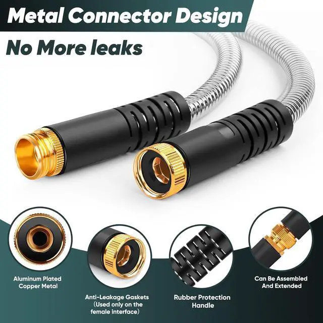 Alt view image 4 of 7 - Garden Hose 75 FT with 10-Function Nozzle, Leak-proof Metal Connector, No Knots, Kink-Free, Lighter, Anti-Pets, Wear-Resistant, 3/4 GHT, Metal Hose for Yard, Outdoor