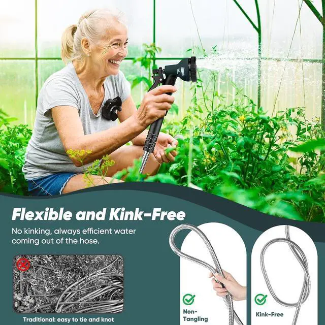 Alt view image 5 of 7 - Garden Hose 75 FT with 10-Function Nozzle, Leak-proof Metal Connector, No Knots, Kink-Free, Lighter, Anti-Pets, Wear-Resistant, 3/4 GHT, Metal Hose for Yard, Outdoor