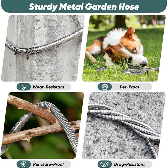 Alt view image 6 of 7 - Garden Hose 75 FT with 10-Function Nozzle, Leak-proof Metal Connector, No Knots, Kink-Free, Lighter, Anti-Pets, Wear-Resistant, 3/4 GHT, Metal Hose for Yard, Outdoor