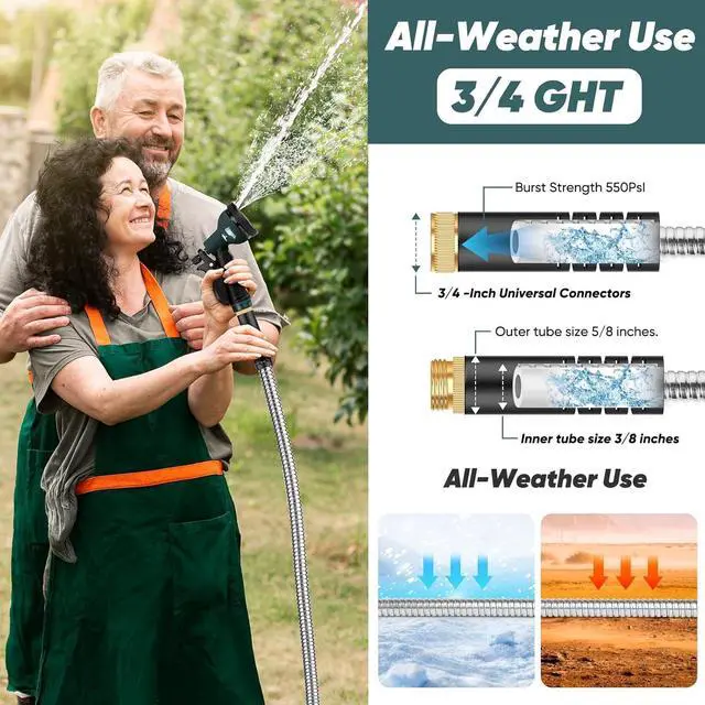 Alt view image 7 of 7 - Garden Hose 75 FT with 10-Function Nozzle, Leak-proof Metal Connector, No Knots, Kink-Free, Lighter, Anti-Pets, Wear-Resistant, 3/4 GHT, Metal Hose for Yard, Outdoor