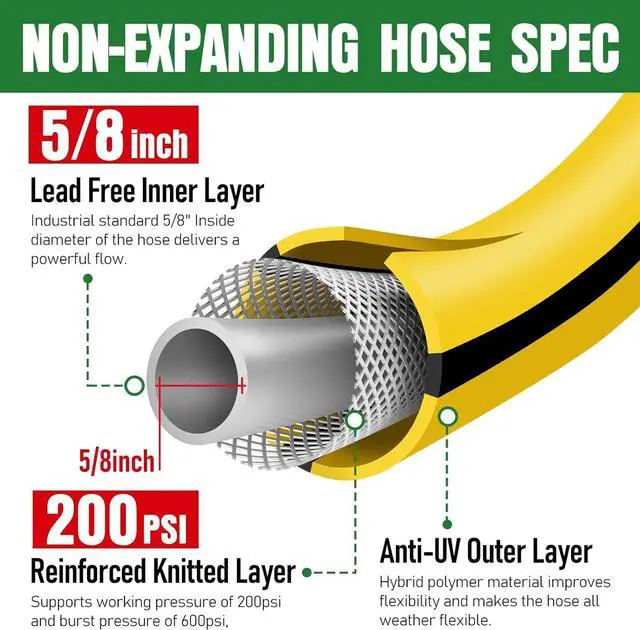 Alt view image 2 of 7 - Garden Hose 75 ft x 5/8" with Nozzle, Water Hose Heavy Duty Flexible, Lightweight Kink-less Hybrid Hose with Swivel Handle, Male to Female Fittings