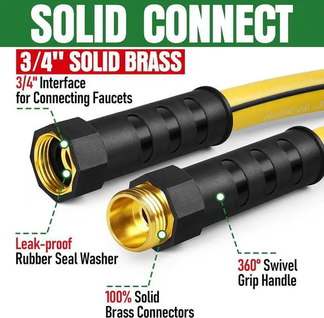 Alt view image 3 of 7 - Garden Hose 75 ft x 5/8" with Nozzle, Water Hose Heavy Duty Flexible, Lightweight Kink-less Hybrid Hose with Swivel Handle, Male to Female Fittings