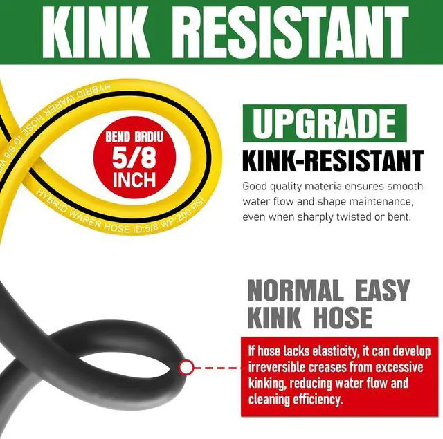 Alt view image 4 of 7 - Garden Hose 75 ft x 5/8" with Nozzle, Water Hose Heavy Duty Flexible, Lightweight Kink-less Hybrid Hose with Swivel Handle, Male to Female Fittings