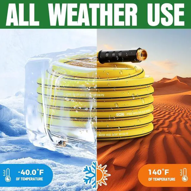 Alt view image 5 of 7 - Garden Hose 75 ft x 5/8" with Nozzle, Water Hose Heavy Duty Flexible, Lightweight Kink-less Hybrid Hose with Swivel Handle, Male to Female Fittings