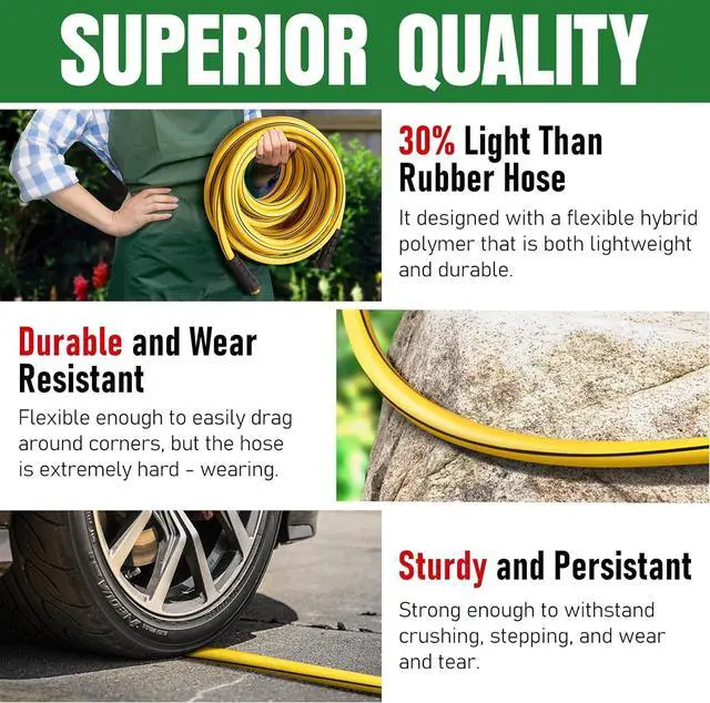 Alt view image 6 of 7 - Garden Hose 75 ft x 5/8" with Nozzle, Water Hose Heavy Duty Flexible, Lightweight Kink-less Hybrid Hose with Swivel Handle, Male to Female Fittings