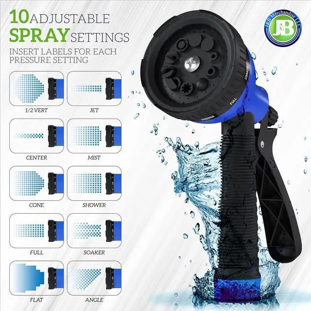 Alt view image 3 of 6 - J&B XpandaHose 75ft Expandable Garden Hose with Holder - Heavy Duty Superior Strength 3750D - 4 -Layer Latex Core - Extra Strong Brass Connectors and 10 Spray Nozzle w/Storage Bag (Blue 75)