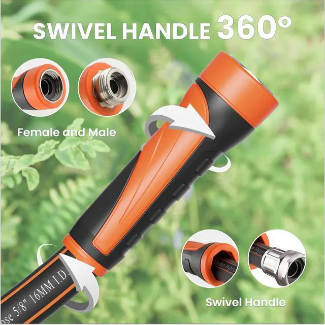 Alt view image 2 of 7 - Giraffe Tools Garden Hose 25ft x 5/8", Water Hose Heavy Duty, Flexible, Lightweight Hybrid Hose with Swivel Handle, Male to Female Fittings, Burst 600 PSI