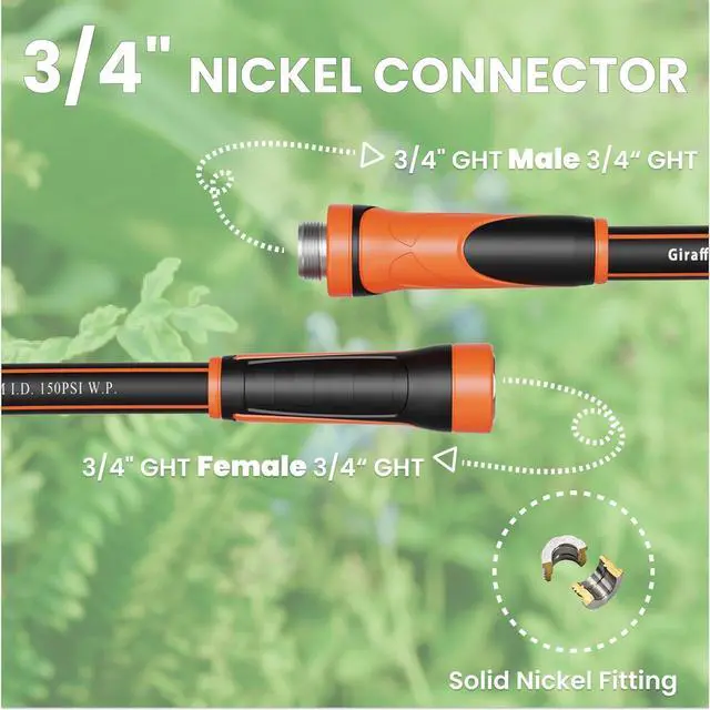 Alt view image 3 of 7 - Giraffe Tools Garden Hose 25ft x 5/8", Water Hose Heavy Duty, Flexible, Lightweight Hybrid Hose with Swivel Handle, Male to Female Fittings, Burst 600 PSI
