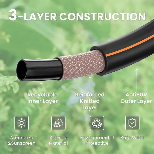 Alt view image 4 of 7 - Giraffe Tools Garden Hose 25ft x 5/8", Water Hose Heavy Duty, Flexible, Lightweight Hybrid Hose with Swivel Handle, Male to Female Fittings, Burst 600 PSI