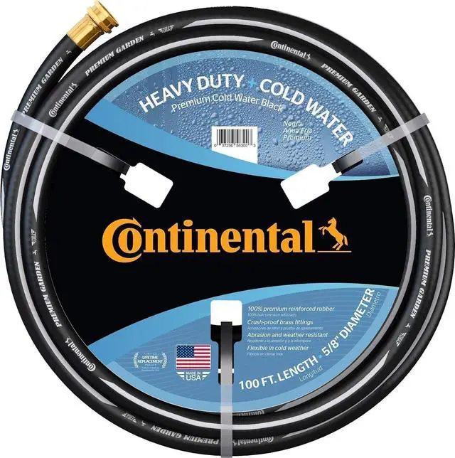 Main image of Continental Premium Garden Black Heavy Duty Cold Water Garden Hose, 5/8in Inside Diameter x 100ft Length, Male x Female Garden Hose Thread