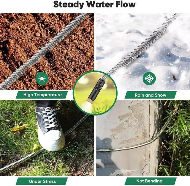 Alt view image 2 of 7 - Garden Hose 50ft, Heavy Duty Stainless Steel Water Hose with 10 Functional Nozzles, No Kink, Lightweight and Flexible, Easy to Use and Store, Strong and Sturdy, Suitable for Yard and Lawn