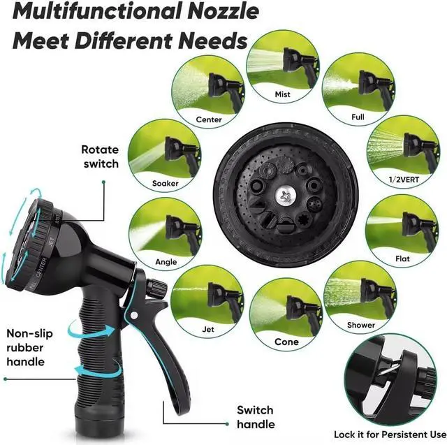 Alt view image 3 of 7 - Garden Hose 50ft, Heavy Duty Stainless Steel Water Hose with 10 Functional Nozzles, No Kink, Lightweight and Flexible, Easy to Use and Store, Strong and Sturdy, Suitable for Yard and Lawn