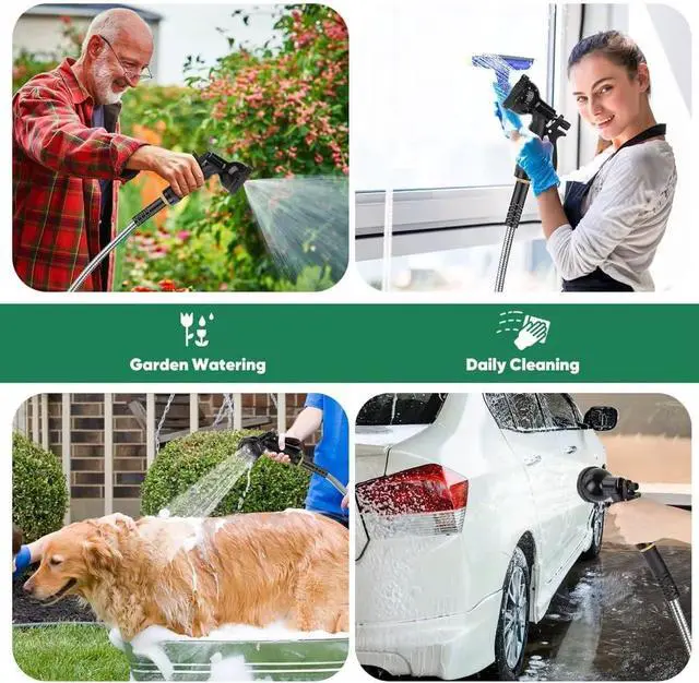 Alt view image 5 of 7 - Garden Hose 50ft, Heavy Duty Stainless Steel Water Hose with 10 Functional Nozzles, No Kink, Lightweight and Flexible, Easy to Use and Store, Strong and Sturdy, Suitable for Yard and Lawn