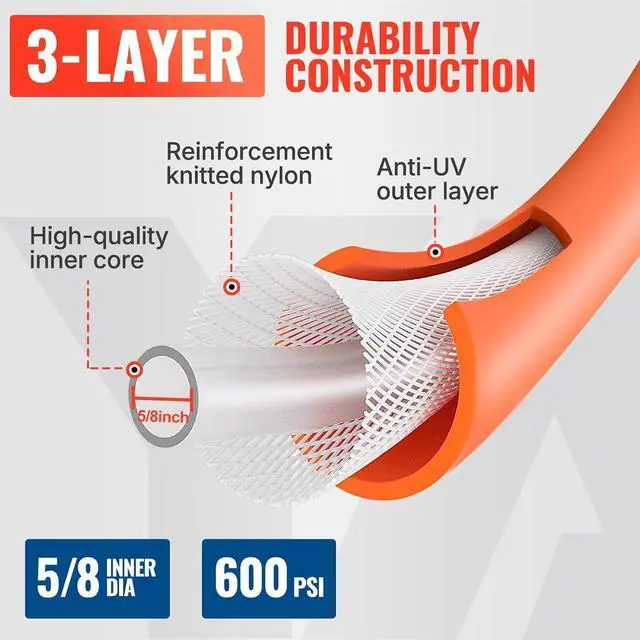 Alt view image 2 of 7 - YAMATIC Heavy Duty Garden Hose 5/8 in x 75 ft with Swivel Fitting, Super Flexible Water Hose, All-weather, Lightweight, Burst 600 PSI